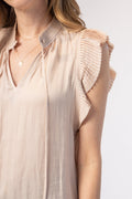 FRAME Pleated Keyhole Blouse in Parchment
