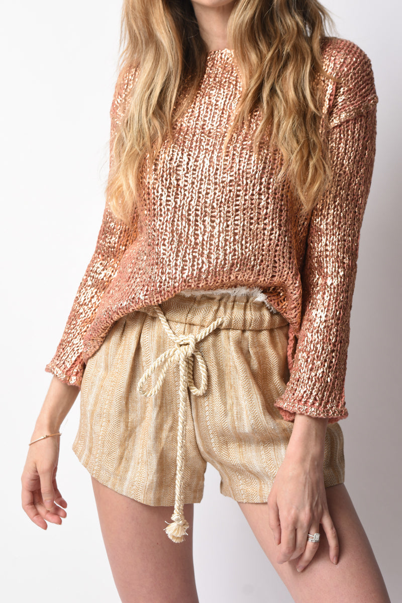 FORTE FORTE Laminated Handcrafted Crochet Sweater in Glassa