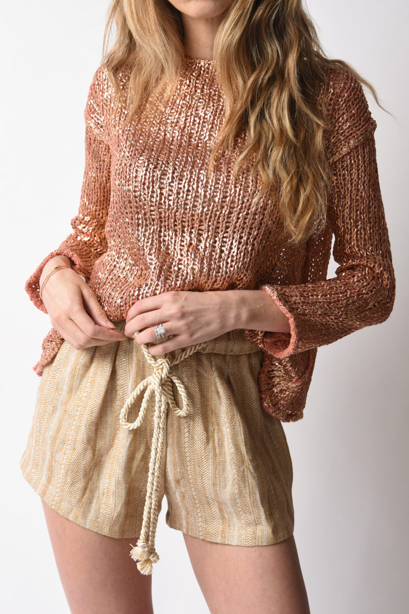 FORTE FORTE Laminated Handcrafted Crochet Sweater in Glassa