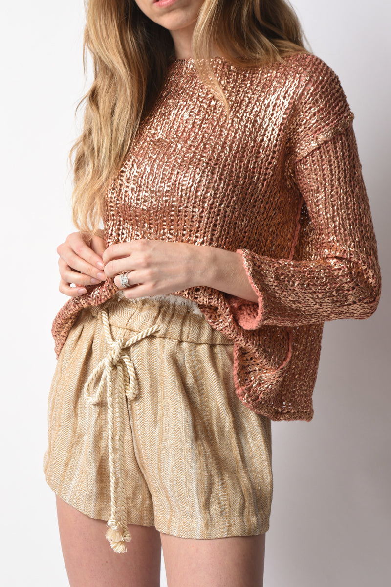 FORTE FORTE Laminated Handcrafted Crochet Sweater in Glassa