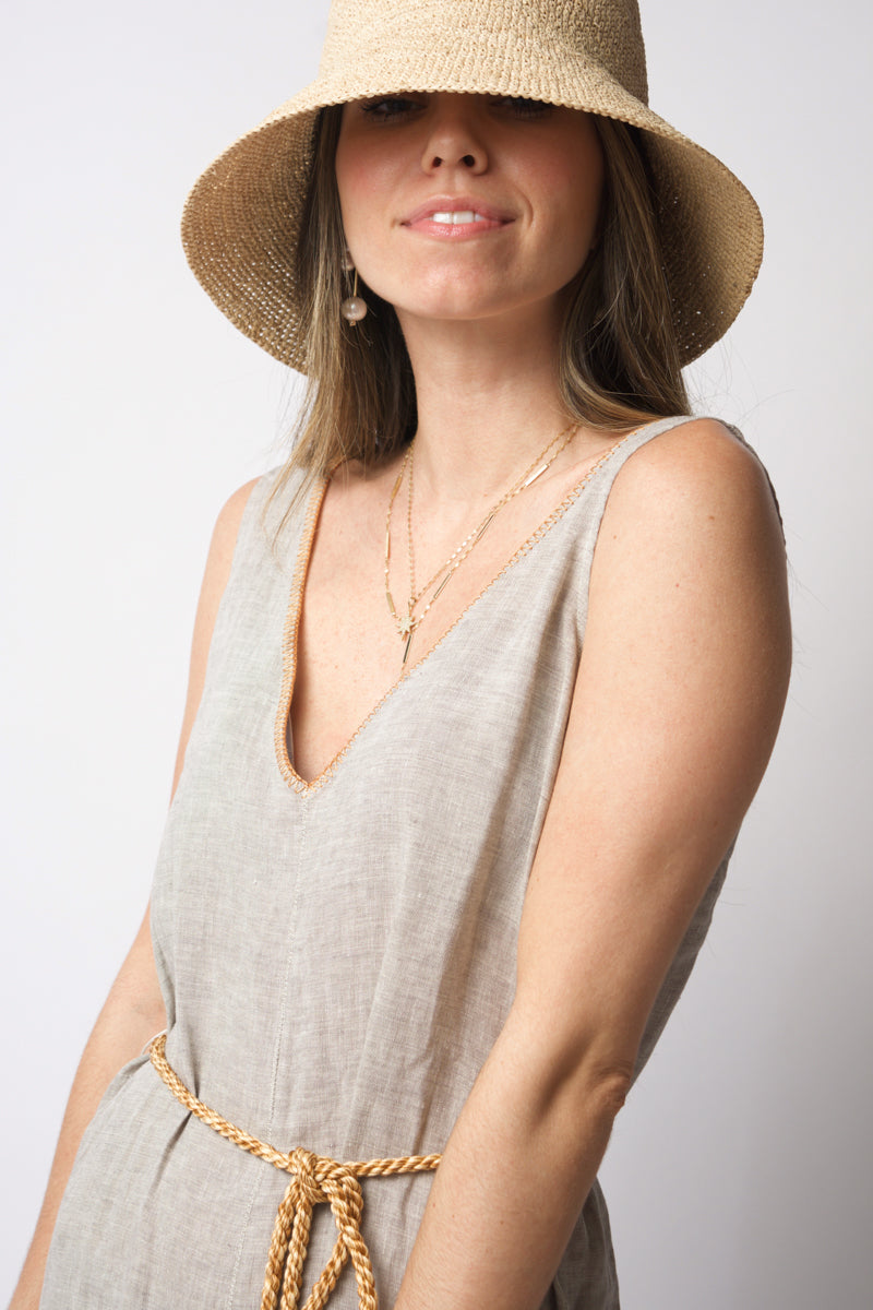 FORTE FORTE Shimmering Linen Dress with Belt in Sabbia