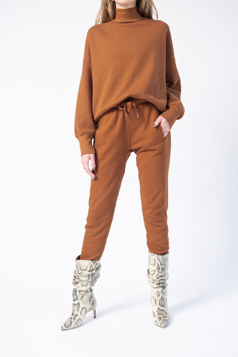 NSF Cleo Mock Neck Sweatshirt in Chestnut