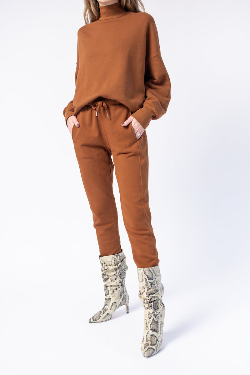 NSF Cleo Mock Neck Sweatshirt in Chestnut