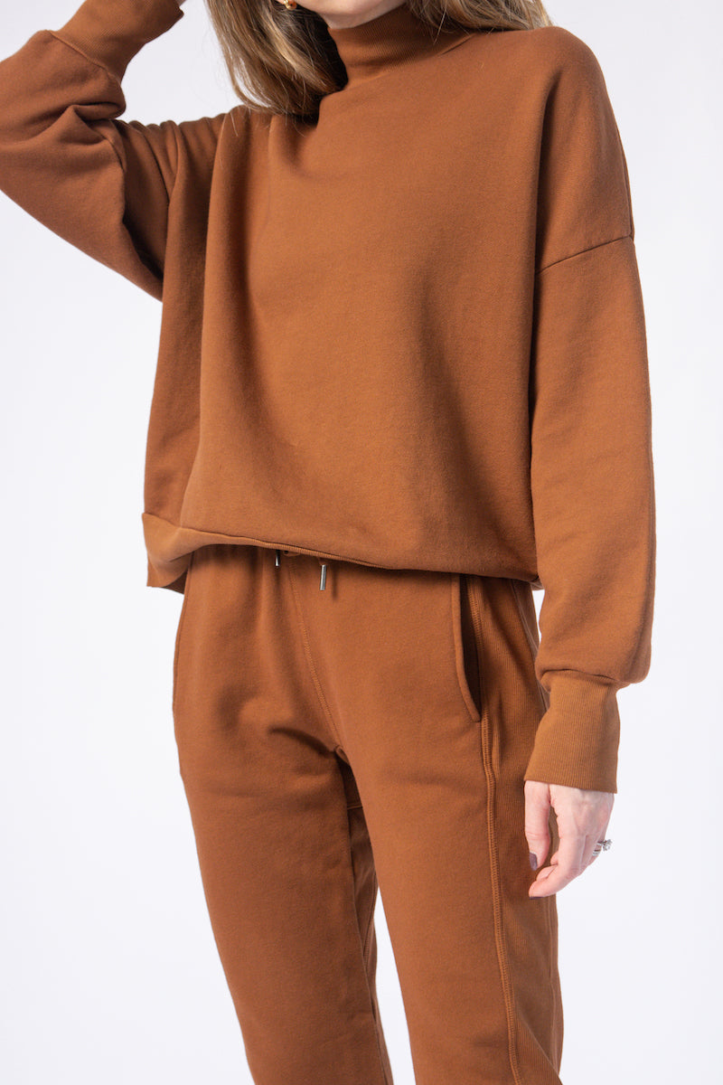 NSF Cleo Mock Neck Sweatshirt in Chestnut