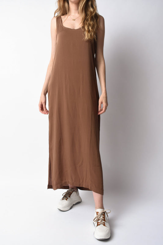 PRIVATE 0204 Silk Tank Maxi Dress in Cocoa