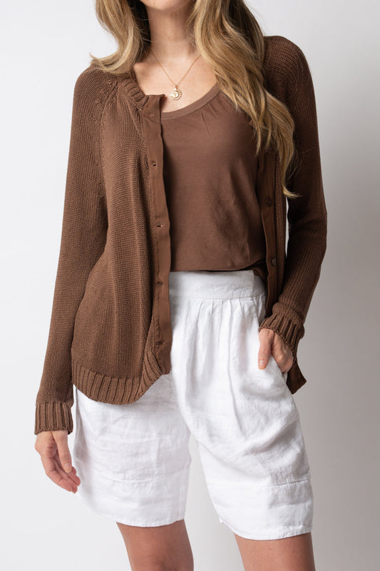 PRIVATE 0204 Silk Cardigan in Cocoa