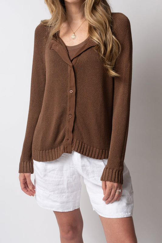 PRIVATE 0204 Silk Cardigan in Cocoa