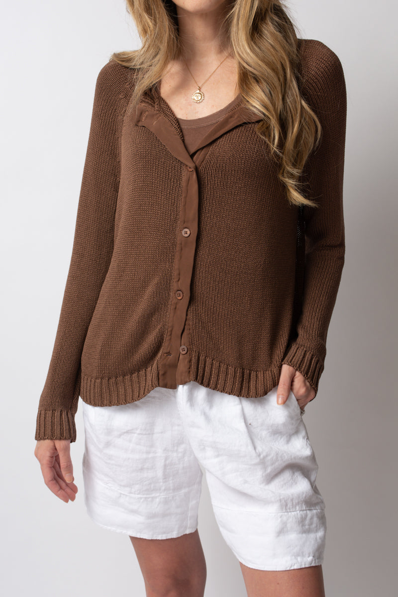 PRIVATE 0204 Silk Cardigan in Cocoa