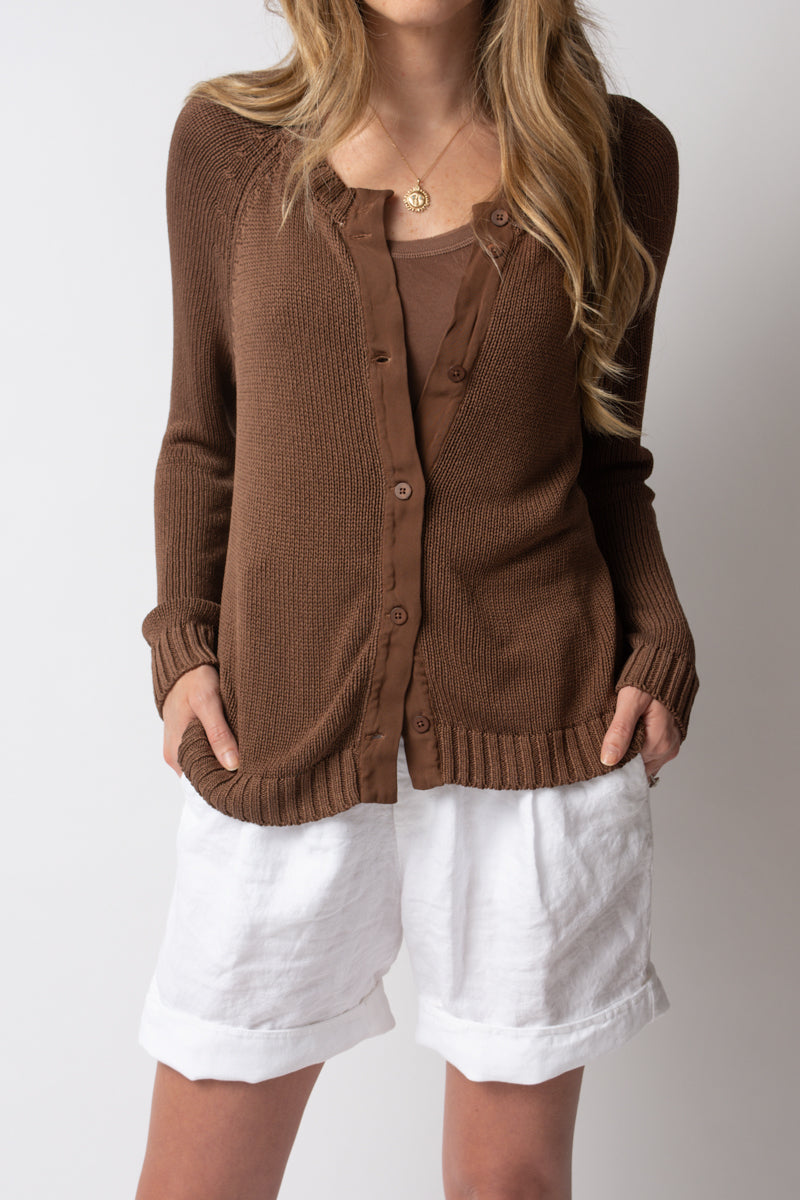 PRIVATE 0204 Silk Cardigan in Cocoa