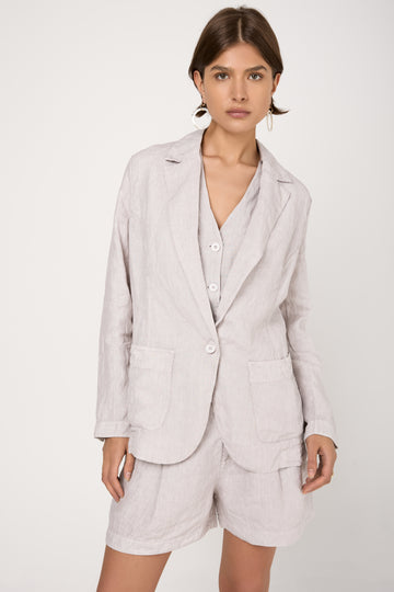 Linen Blazer Jacket in Ice