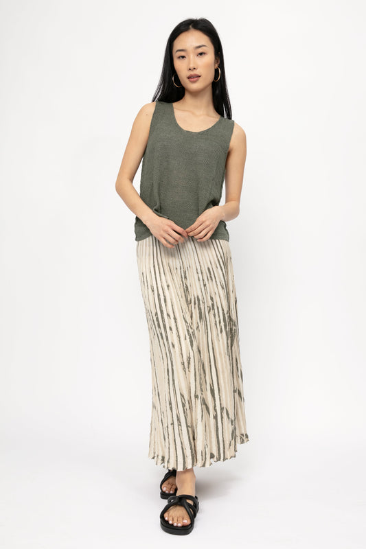 TANDEM Plissé Skirt in Kaki Print