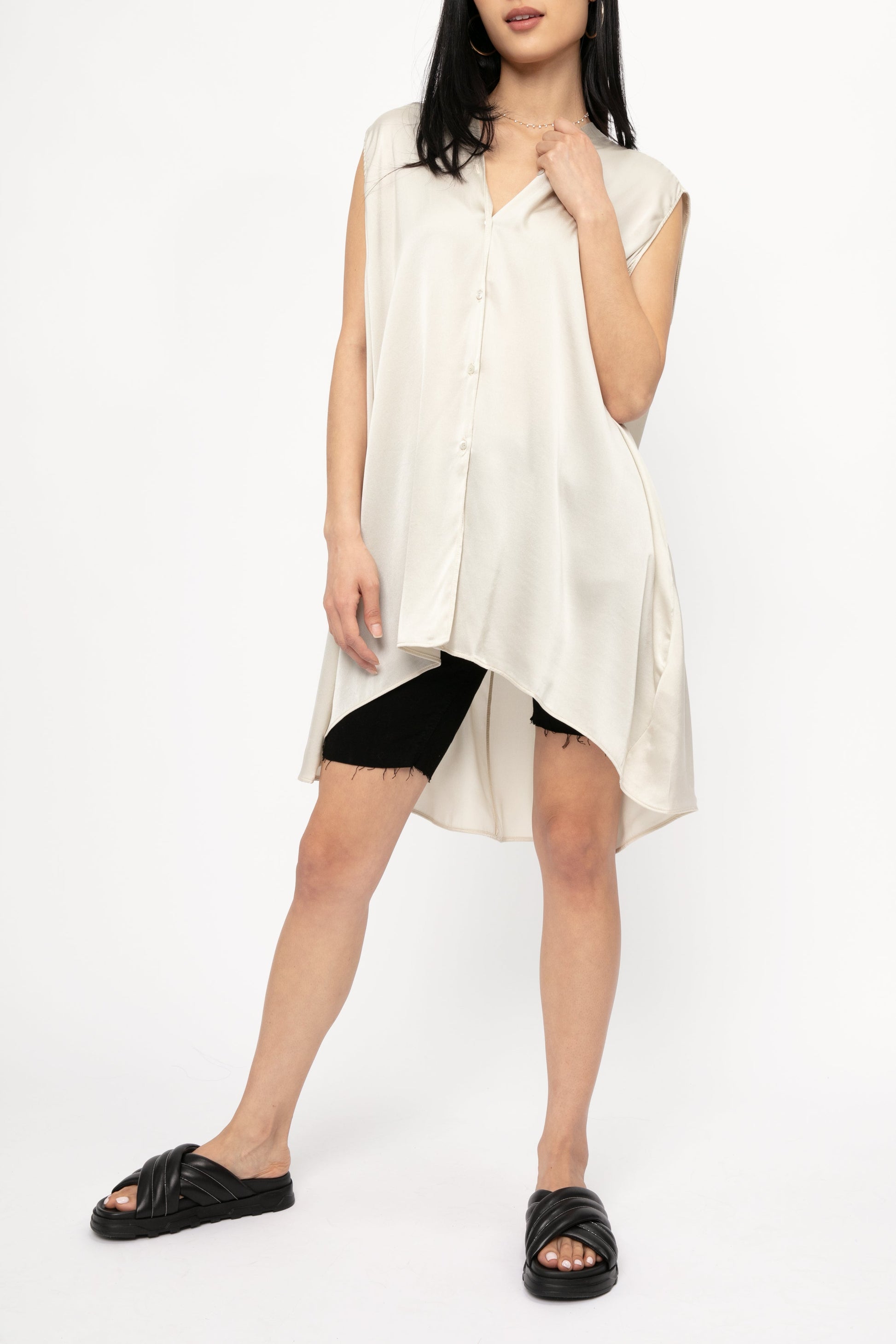 TANDEM Silk Tunic Top in Sand