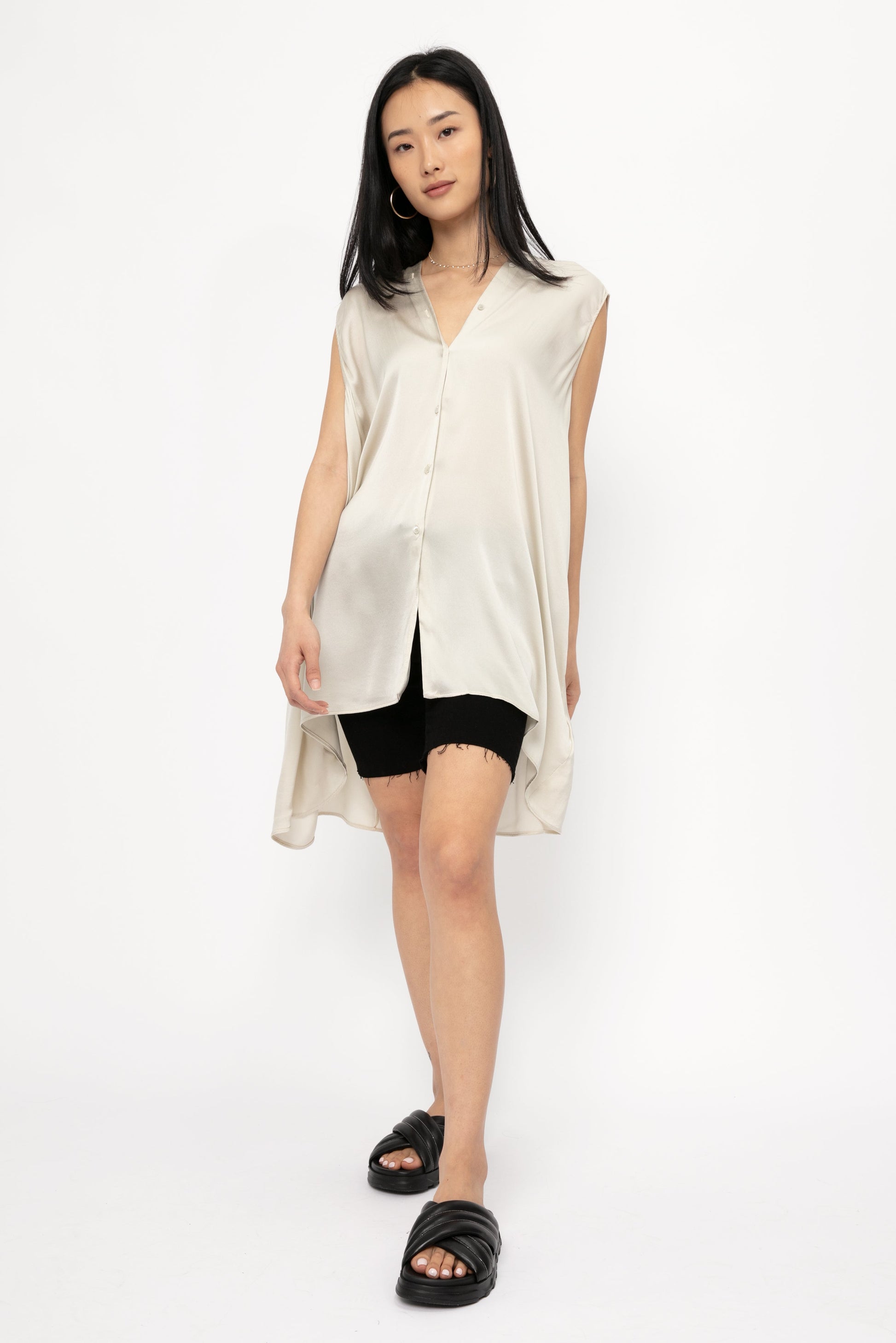 TANDEM Silk Tunic Top in Sand