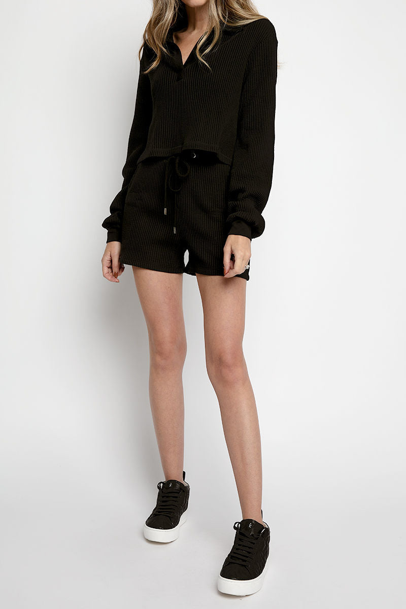 THE RANGE Jumbo Stark Thermal Drawstring Short in Jet Black
