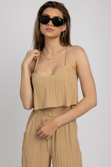 THE RANGE Ripple Gauze Cropped Cami in Tanlines