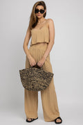 THE RANGE Ripple Gauze Wide Leg Pant in Tanlines