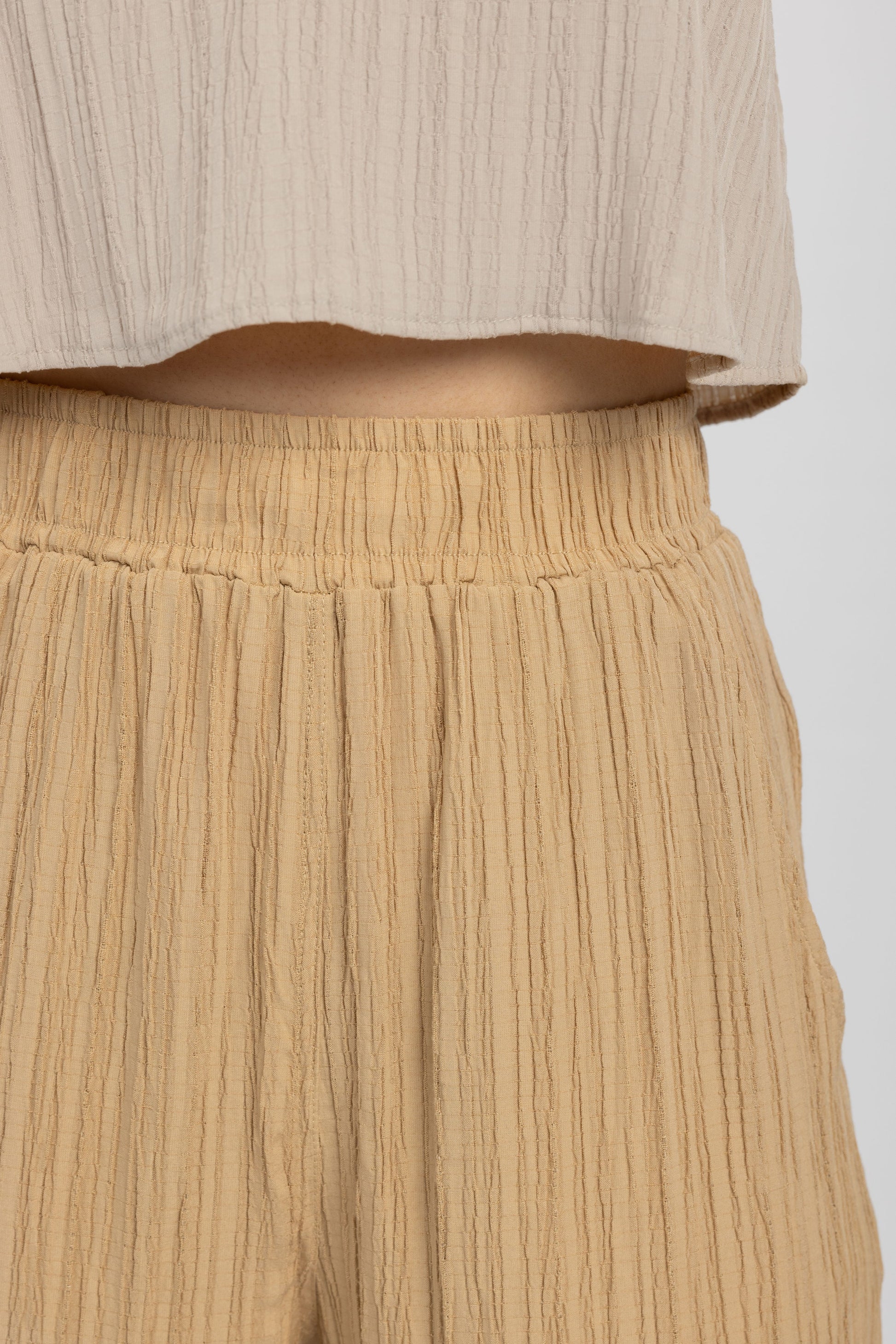 THE RANGE Ripple Gauze Wide Leg Pant in Tanlines