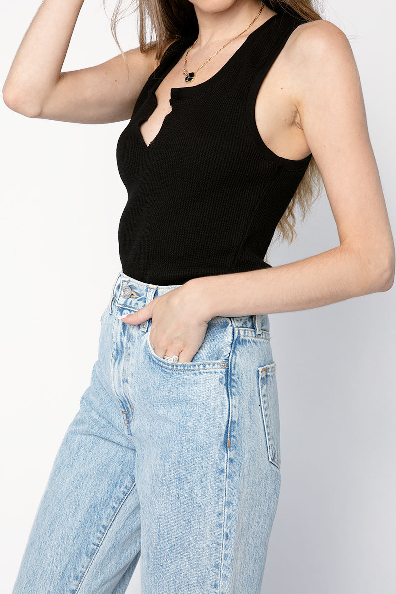 THE RANGE Stark Waffle Knit Slashed Tank in Jet Black