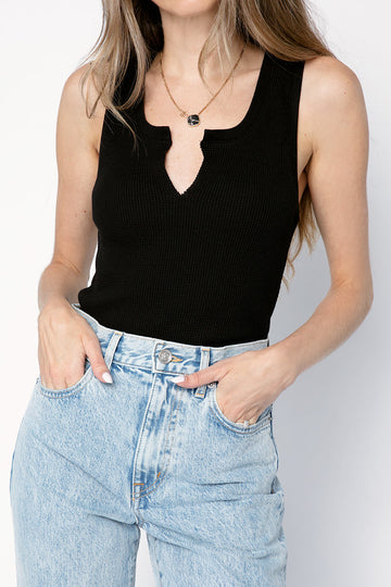 THE RANGE Stark Waffle Knit Slashed Tank in Jet Black
