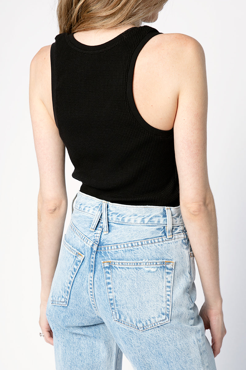 THE RANGE Stark Waffle Knit Slashed Tank in Jet Black