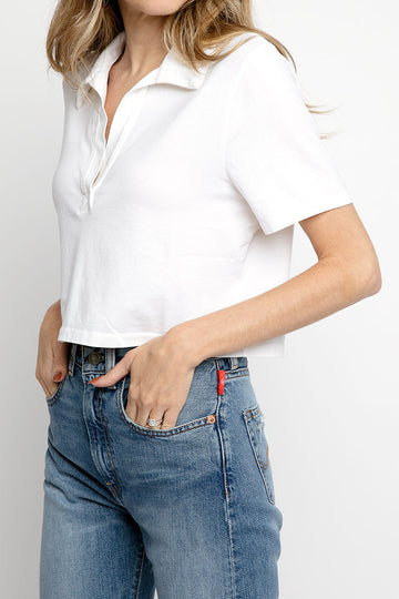 THE RANGE Sueded Cropped Polo in Light Shell