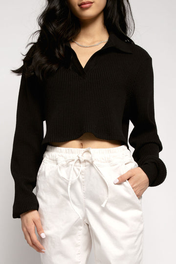 THE RANGE Waffle Polo Shirt in Jet Black