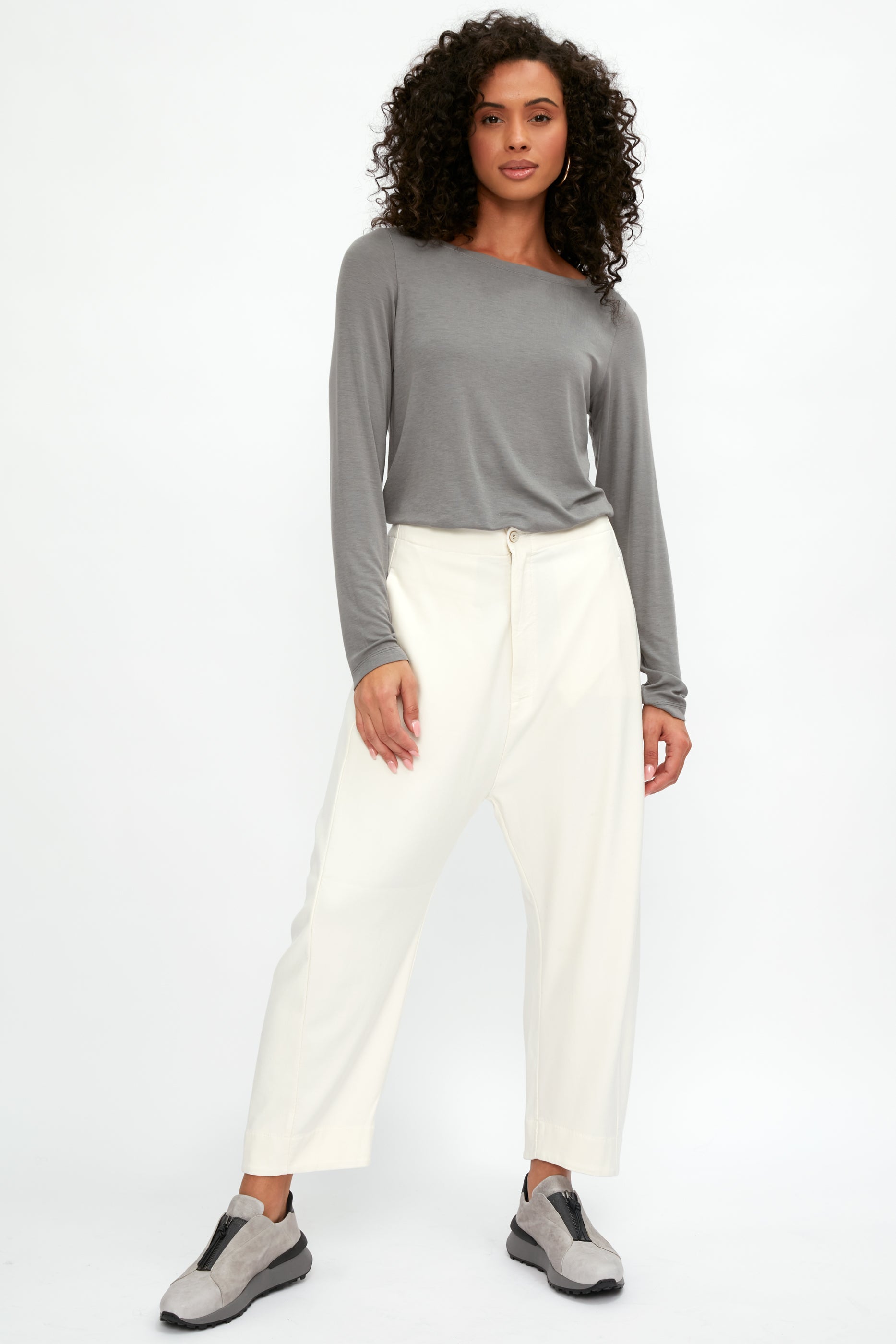 TRANSIT Long Sleeve Modal T-Shirt Top in Grey