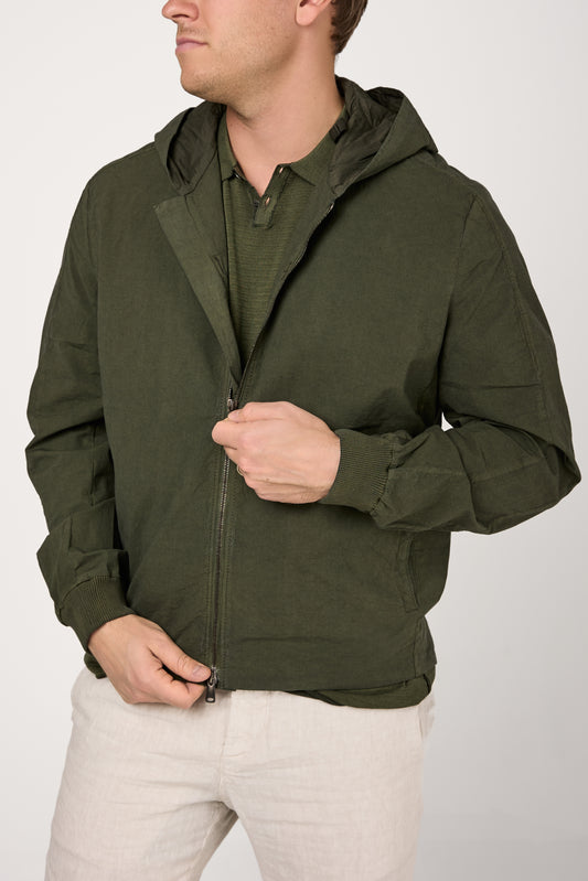 Cotton Crepe Sporty Jacket in Forest