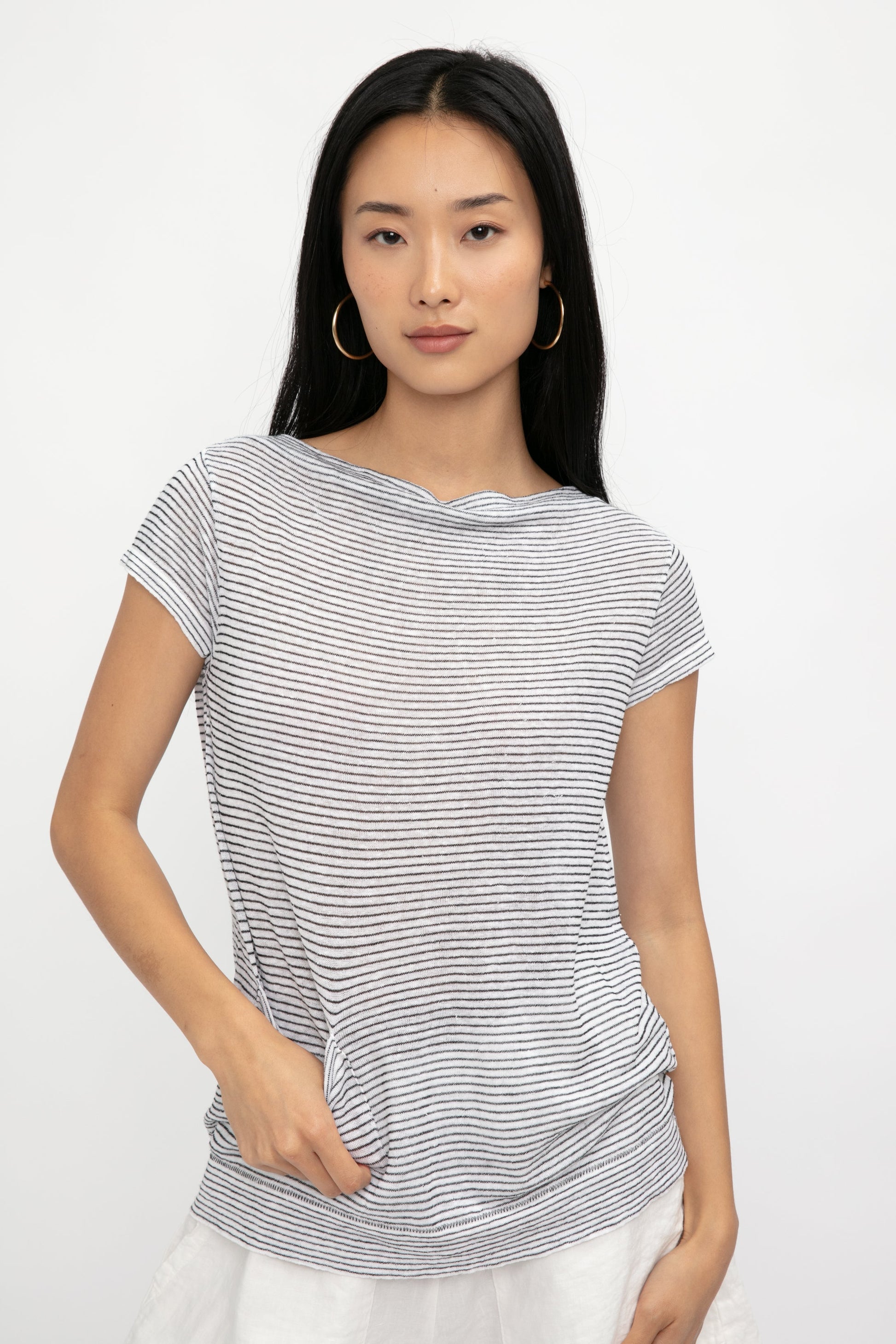 TRANSIT Cotton T-Shirt Top in Grey Stripe
