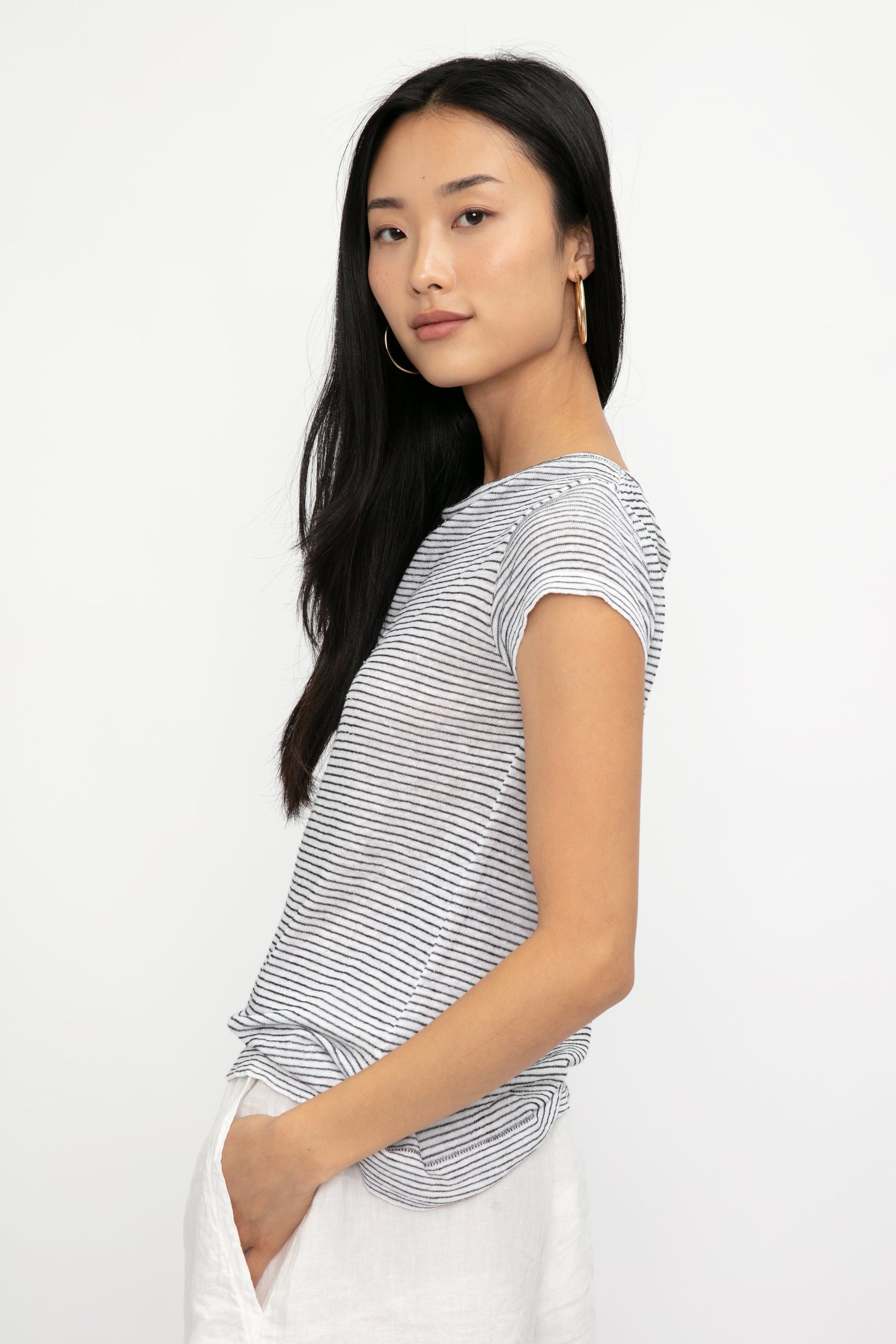 TRANSIT Cotton T-Shirt Top in Grey Stripe
