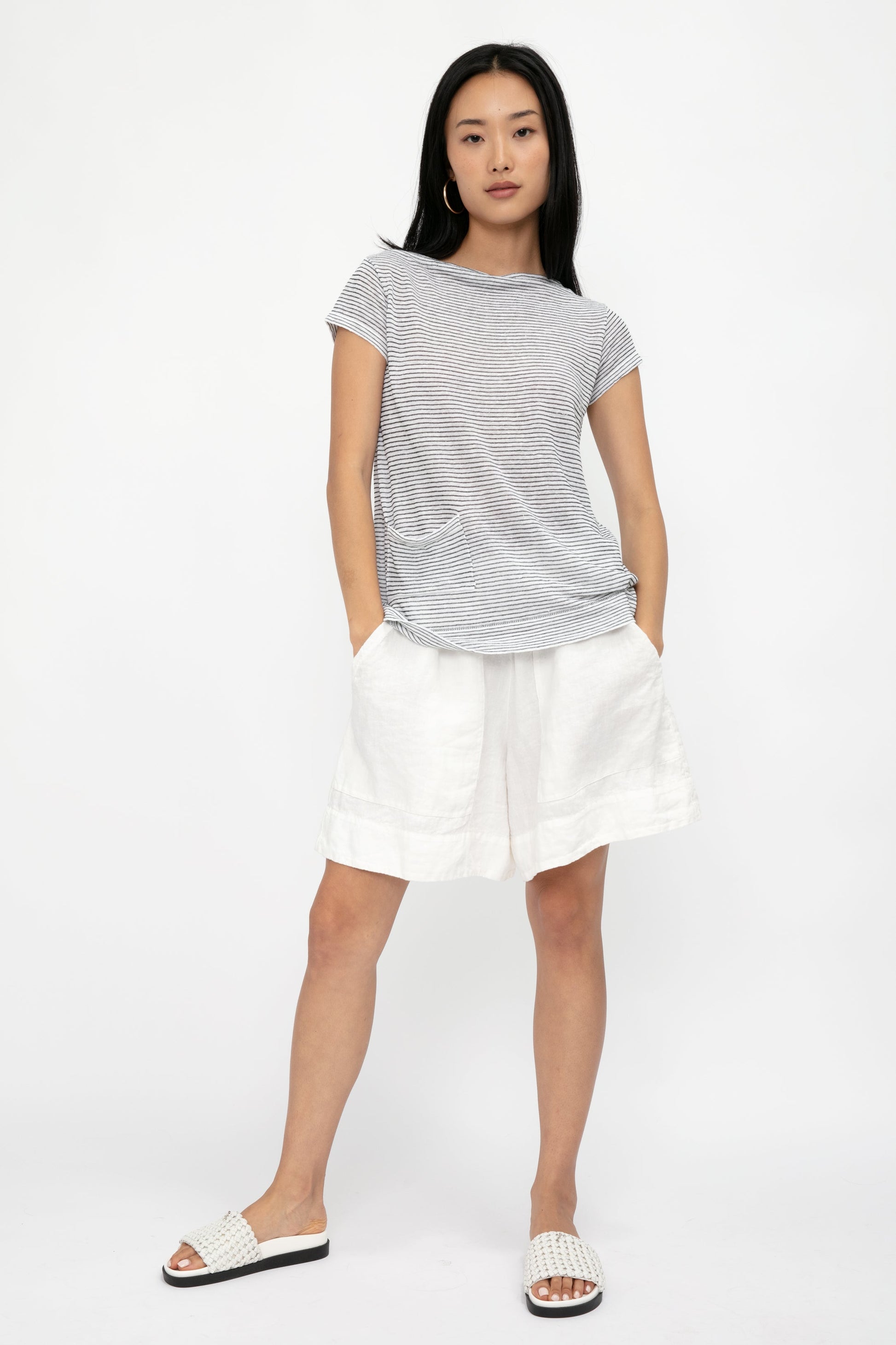 TRANSIT Cotton T-Shirt Top in Grey Stripe