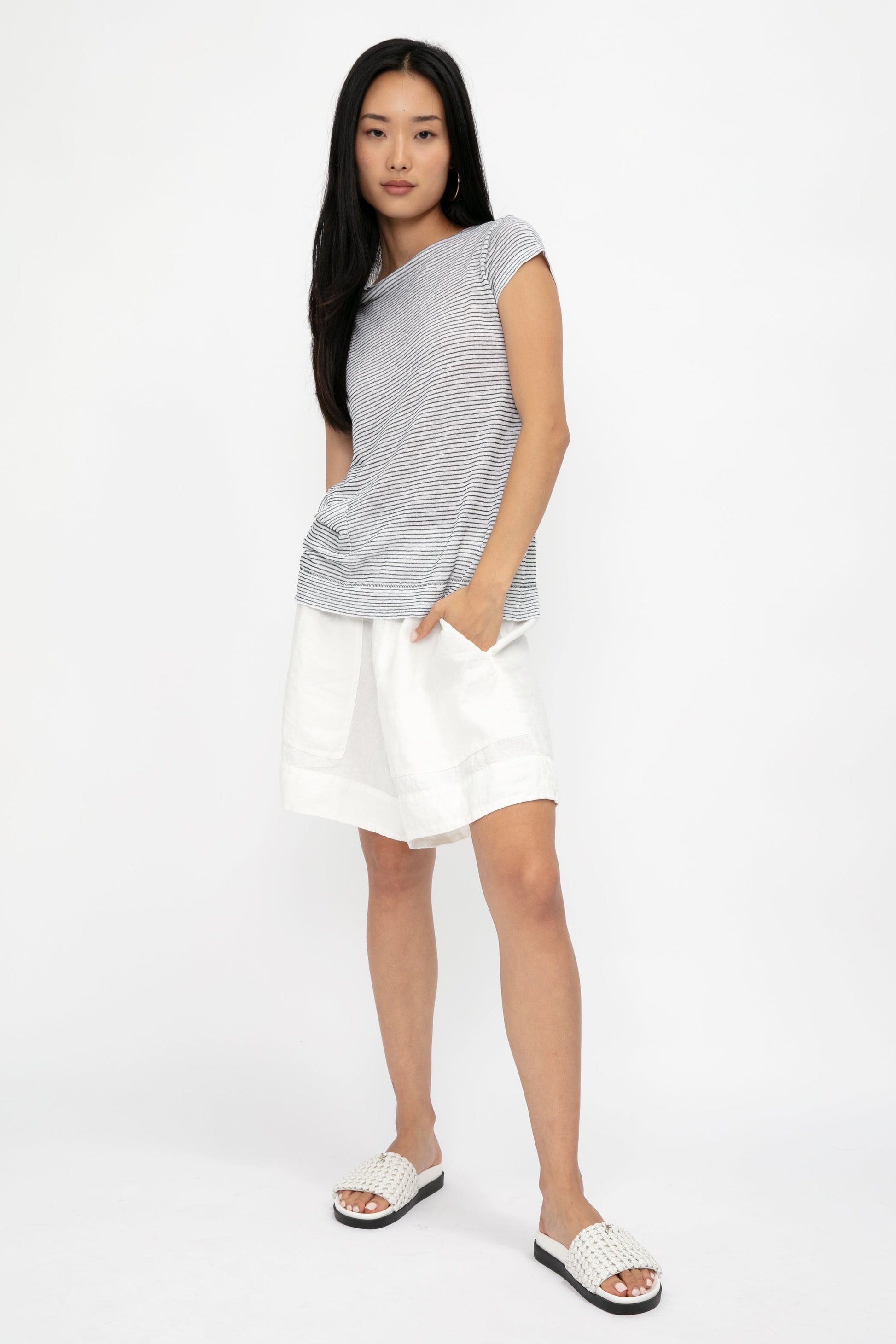 TRANSIT Cotton T-Shirt Top in Grey Stripe