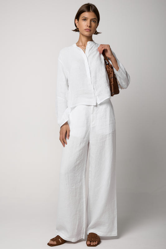 Linen Palazzo Trousers in White
