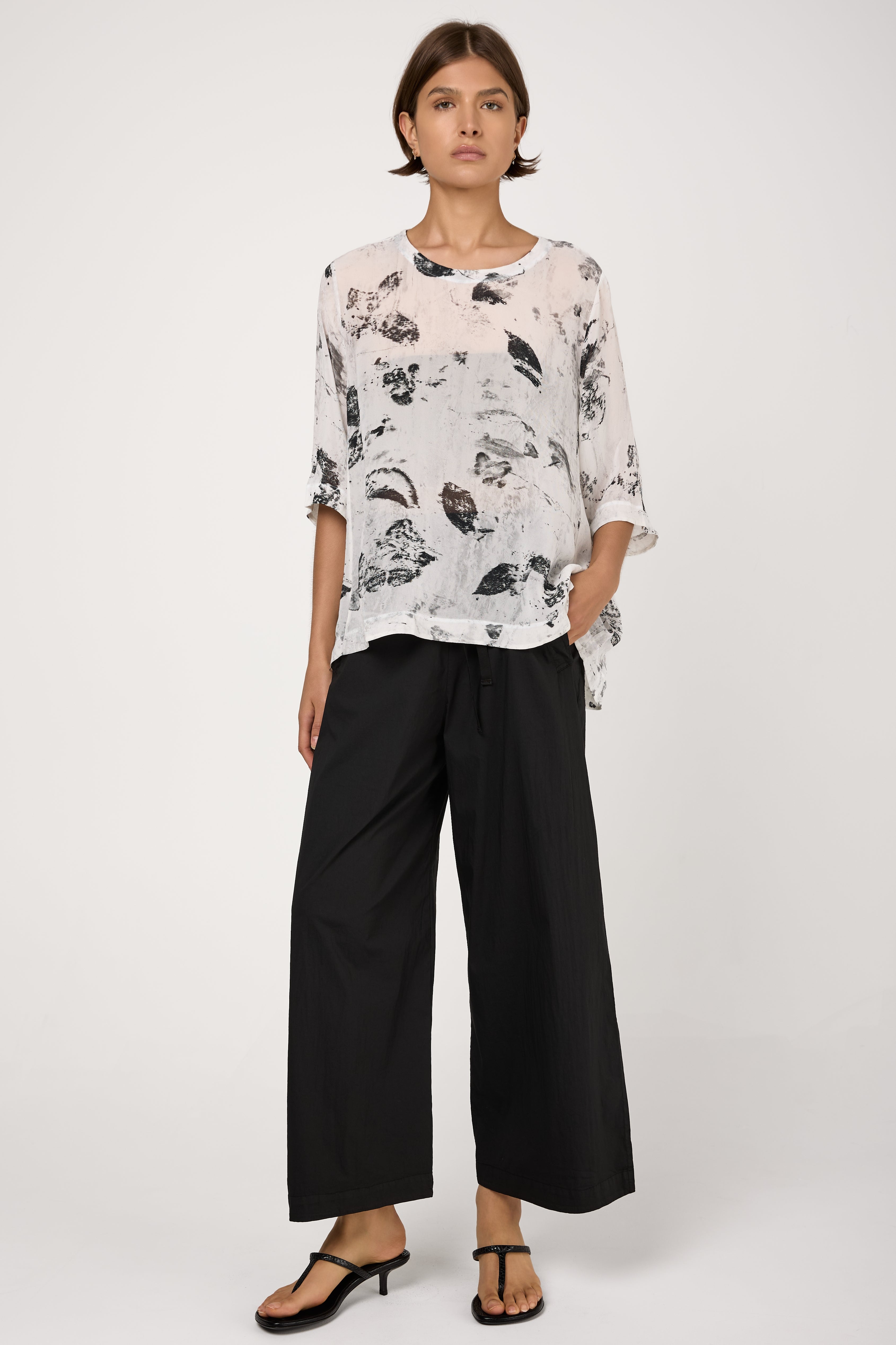 Printed Viscose Georgette Shirt in White