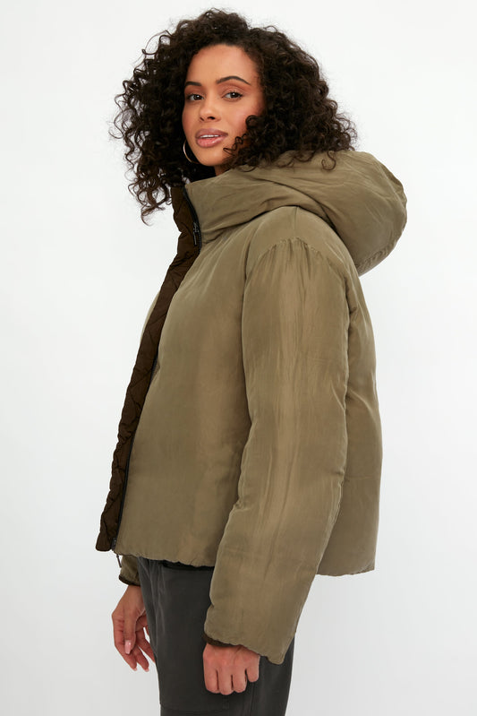 TRANSIT Reversible Hooded Down Coat Jacket in Mud