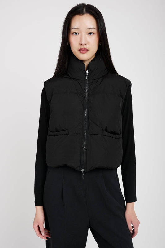 TRANSIT Reversible Padded Silk Vest in Black
