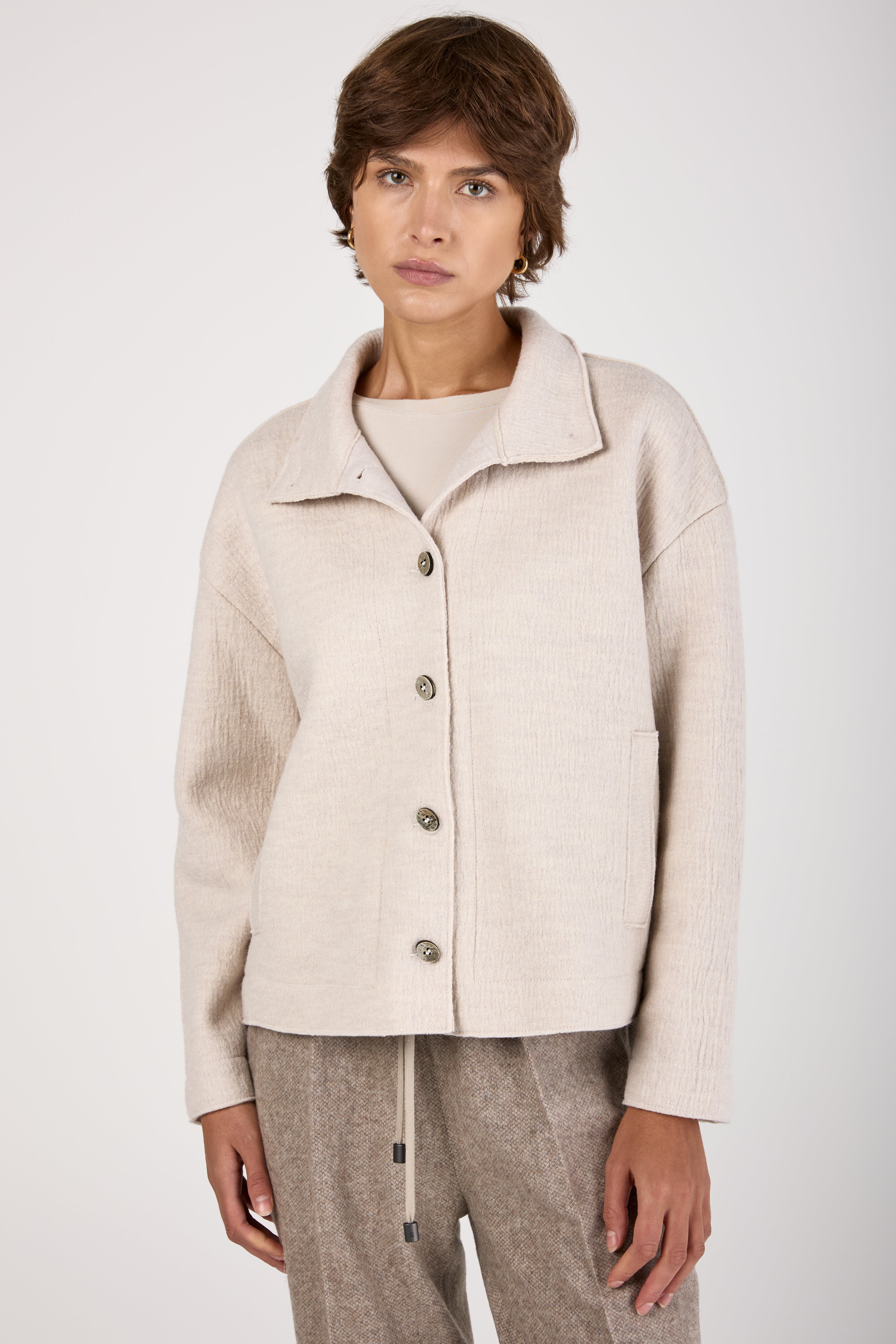 Virgin Wool Waist Jacket in Ice