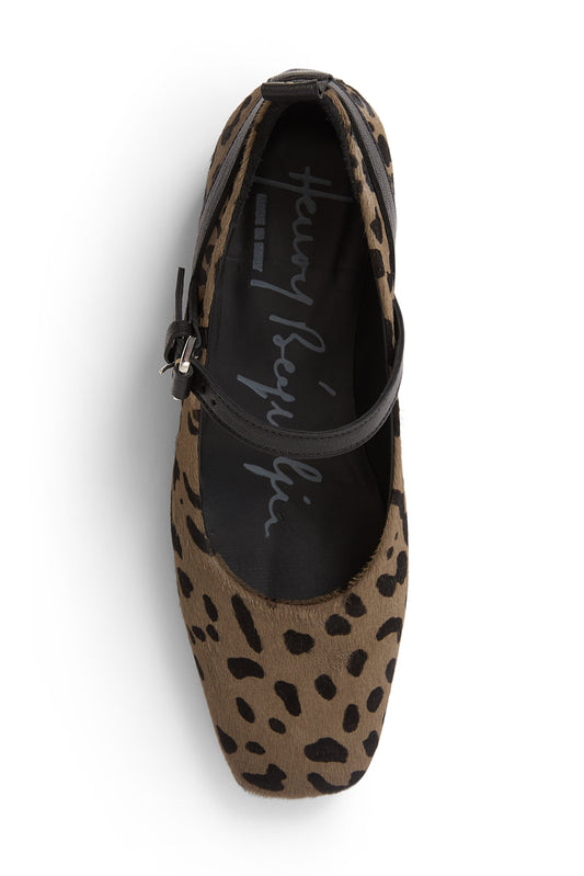 Buckle Leather Shoe in Pony Sfumato Leopardo Nero