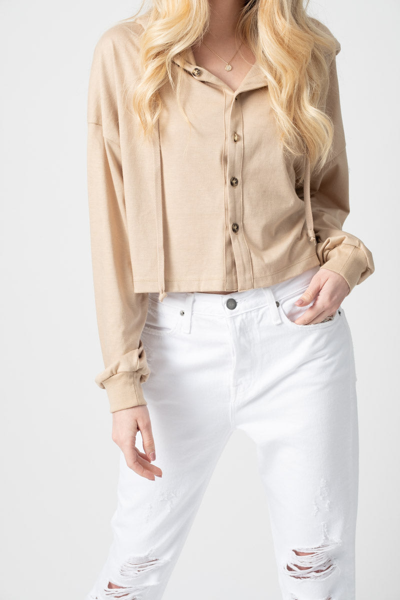 THE RANGE Button Down Hoodie in Dune