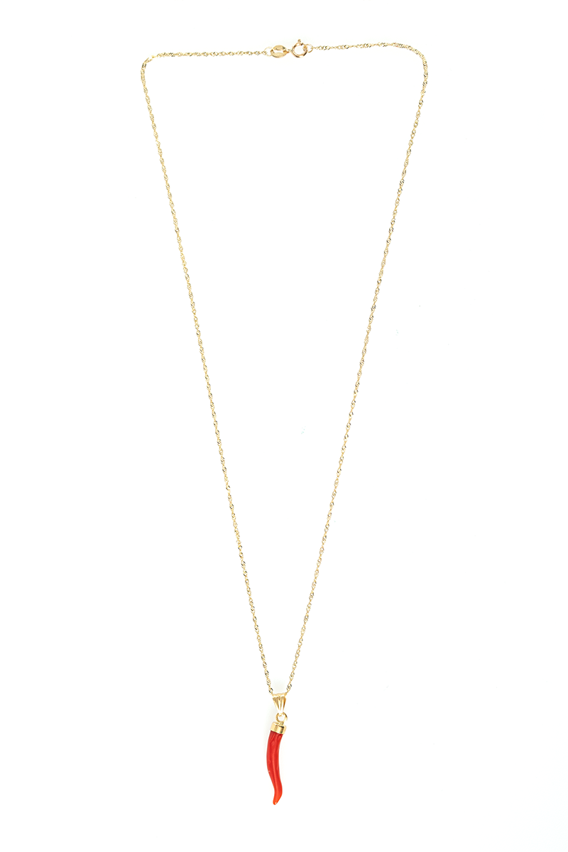 VELINA Yellow Gold Chain with Coral Cornicello