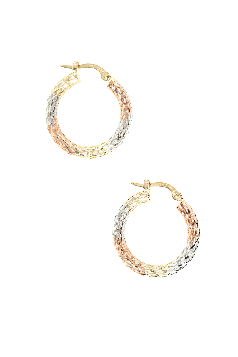 14k Tri-Gold Diamond Cut Medium Hoops