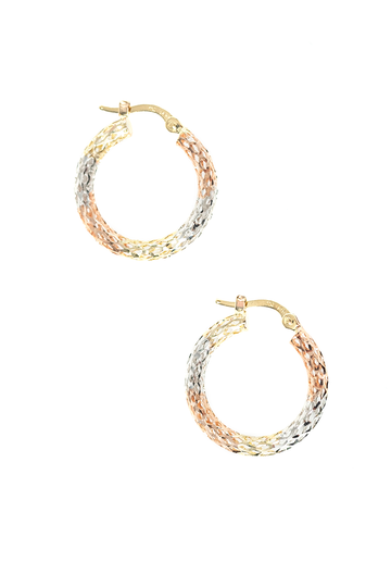 VELINA 14k Tri-Gold Diamond Cut Medium Hoops