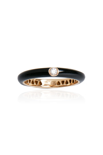 VELINA Enamel Diamond Studded Ring in Black