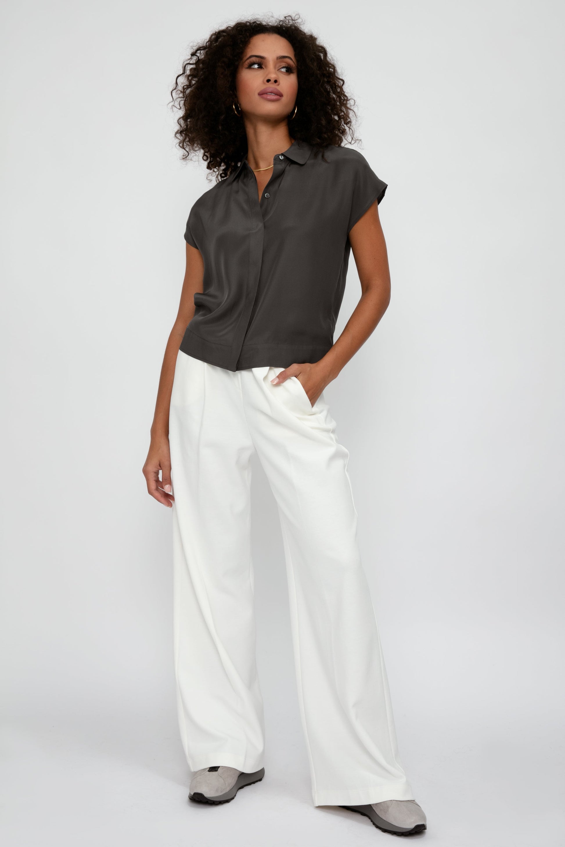 ATM Silk Charmeuse Camp Shirt in Plume