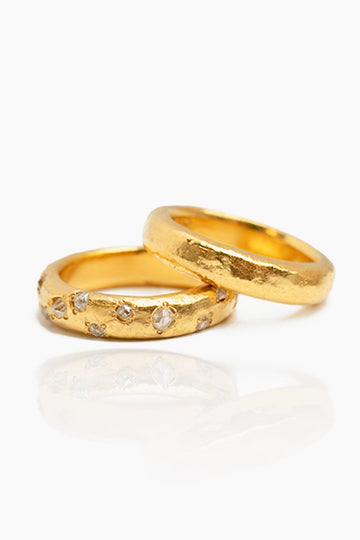 L.A. STEIN 24k Gold Handmade Band Ring with Vintage Diamonds