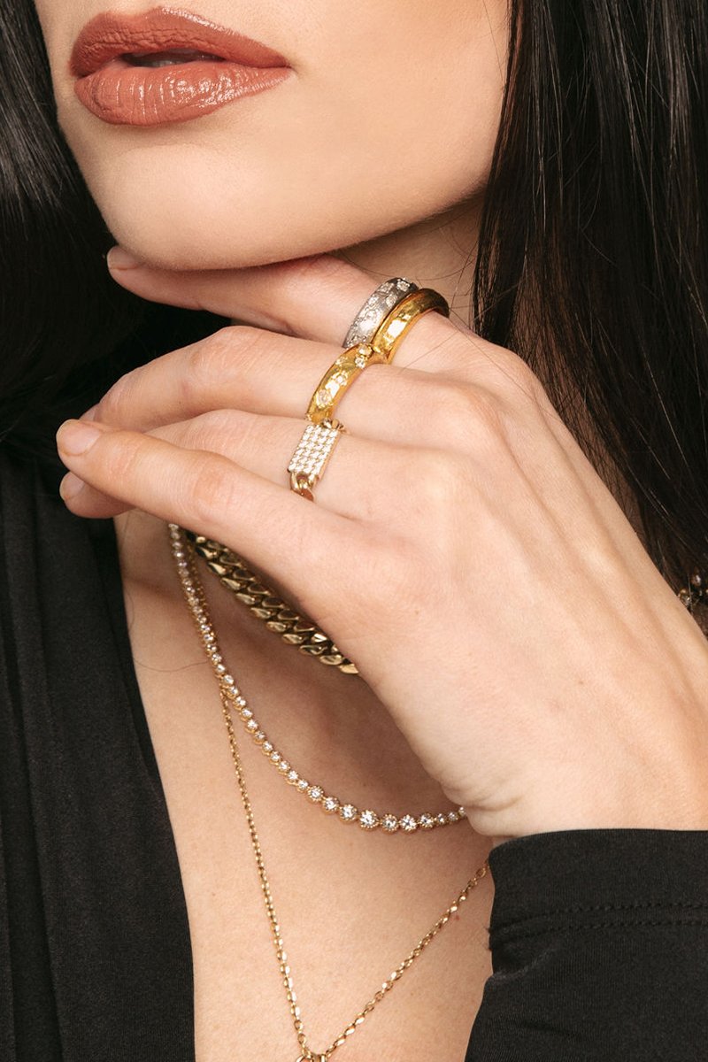 L.A. STEIN 24k Gold Handmade Band Ring with Vintage Diamonds