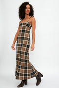 ALESSIA ZAMATTIO Calla Silk Maxi Dress in Tartan Nocciola