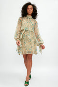ALESSIA ZAMATTIO Dalia Silk Mini Dress in Acqua Floral Print