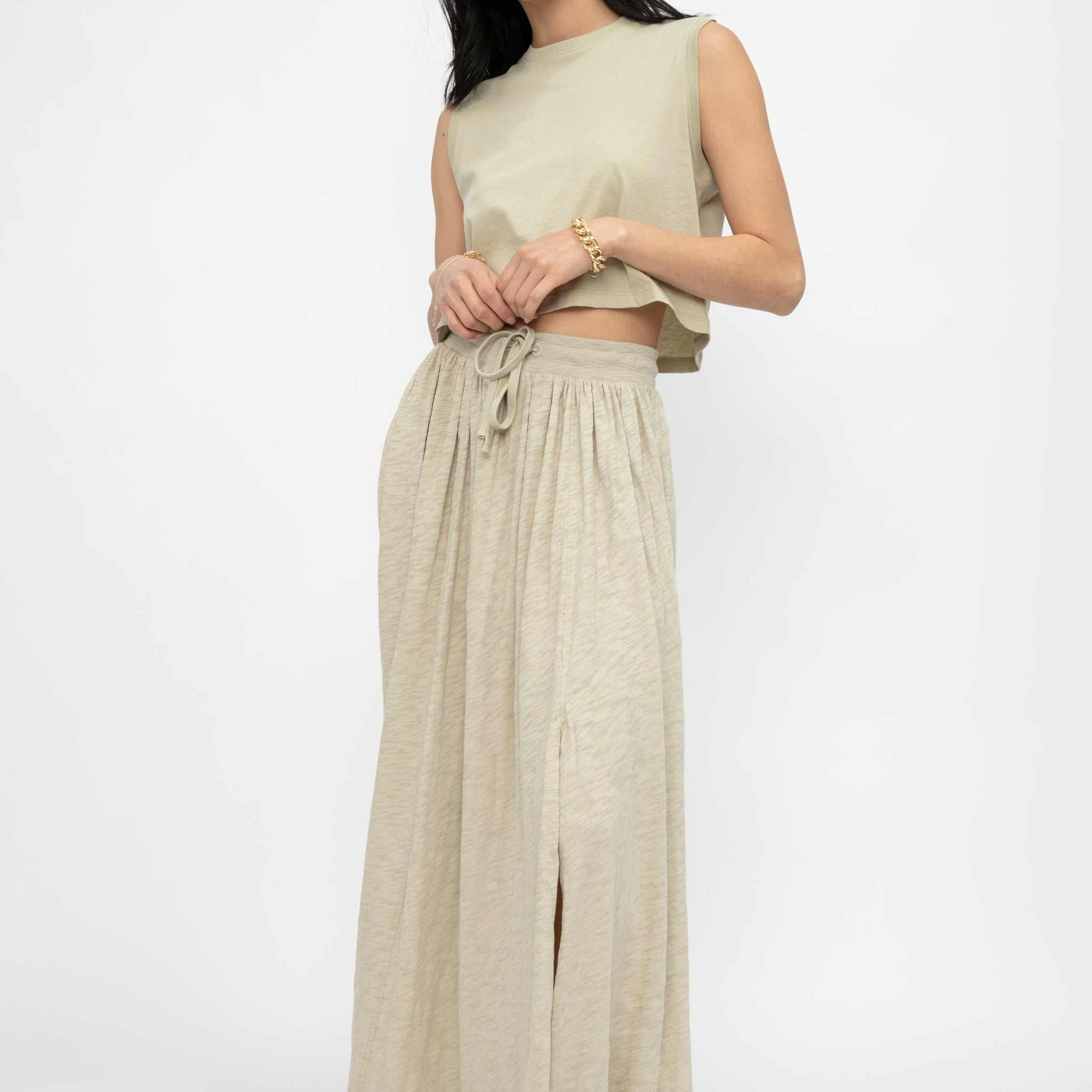 ATM Maxi Skirt With Slit in Faded Moss
