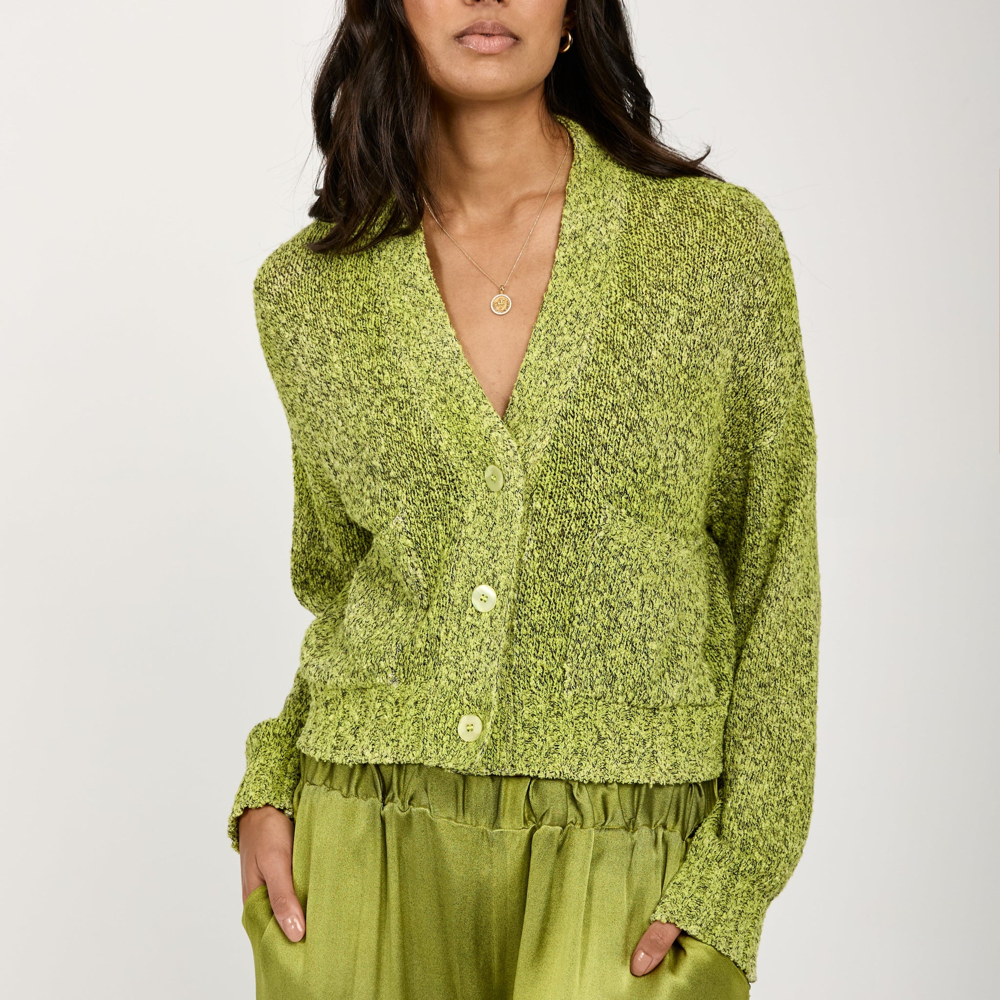 AVANT TOI Mouliné Boxy Cotton Cardigan in Lime